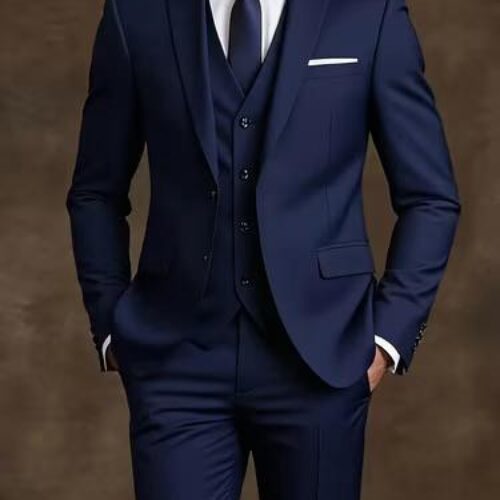 Royal Navy Blue Men’s Three-Piece Slim-Fit Suit