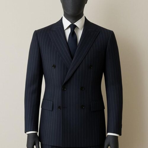 Royal Navy Blue Pinstripe Men’s Double-Breasted Suit
